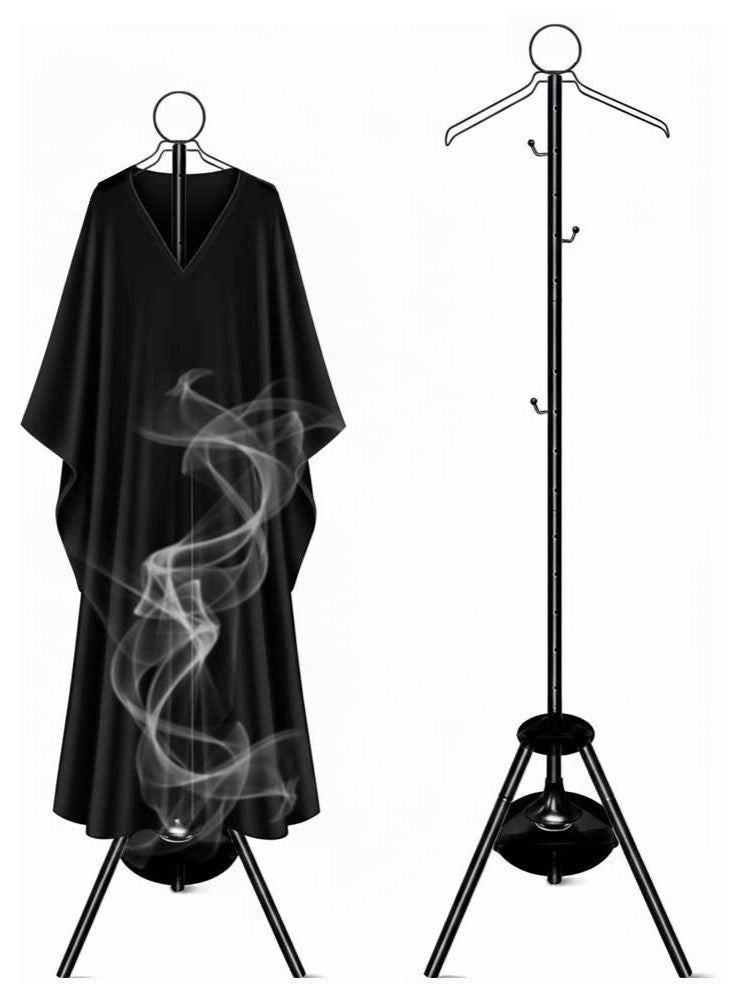 Modern Clothes Stand with Built-in Incense Burner 175cm long bakhoor burner stand hanger with cloth hooks and holes for steaming clothes(Black) - Image 1